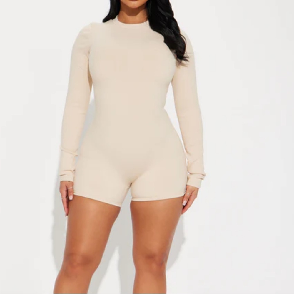 Fashion Nova Beige Long Sleeve Romper